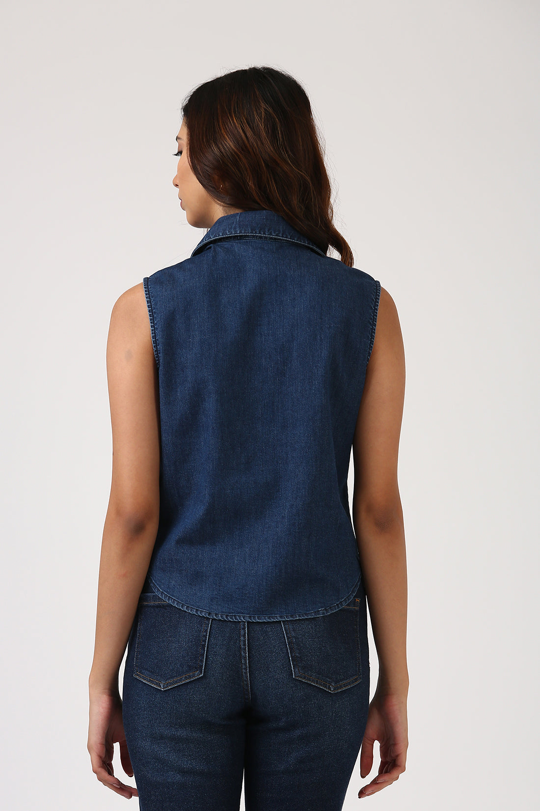 Indigo Denim Sleeveless Shirt