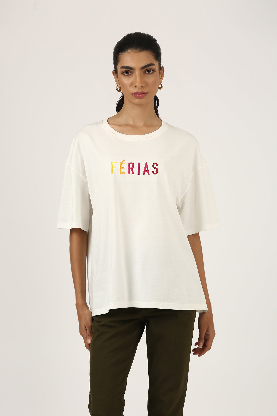 Ecru "Ferias" Embroidered Oversized Tee