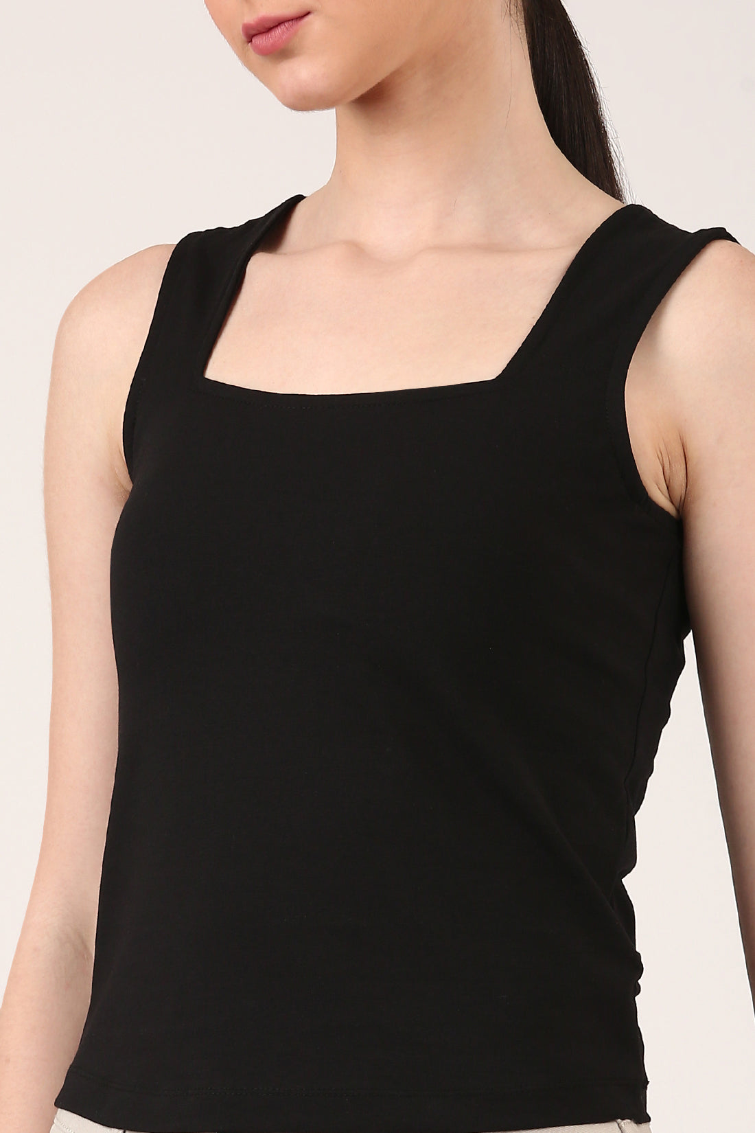 Black Square Neck Snug T-Shirt