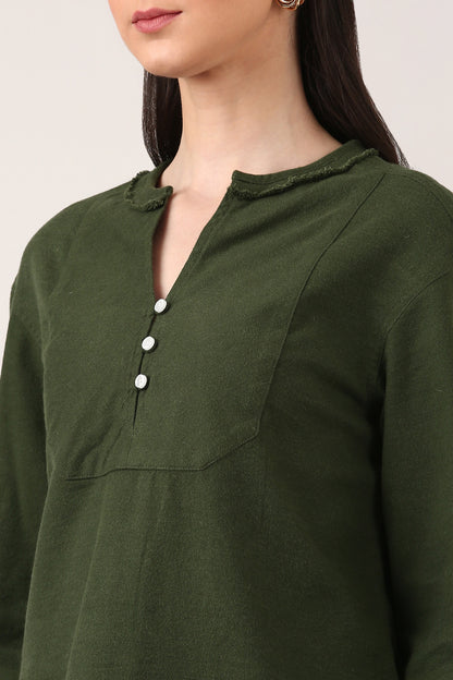 Olive Green Raw Edge Top