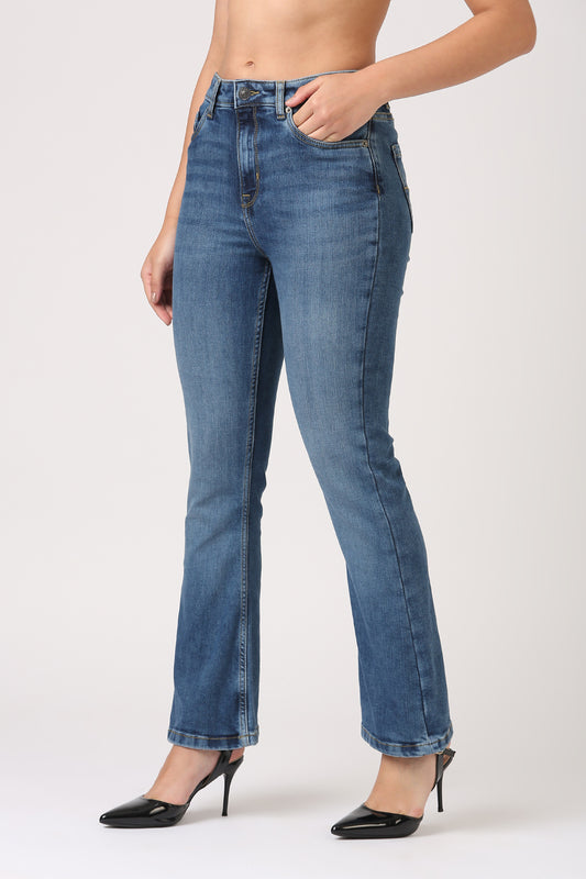 Bootcut High Rise Jeans-Mid Blue