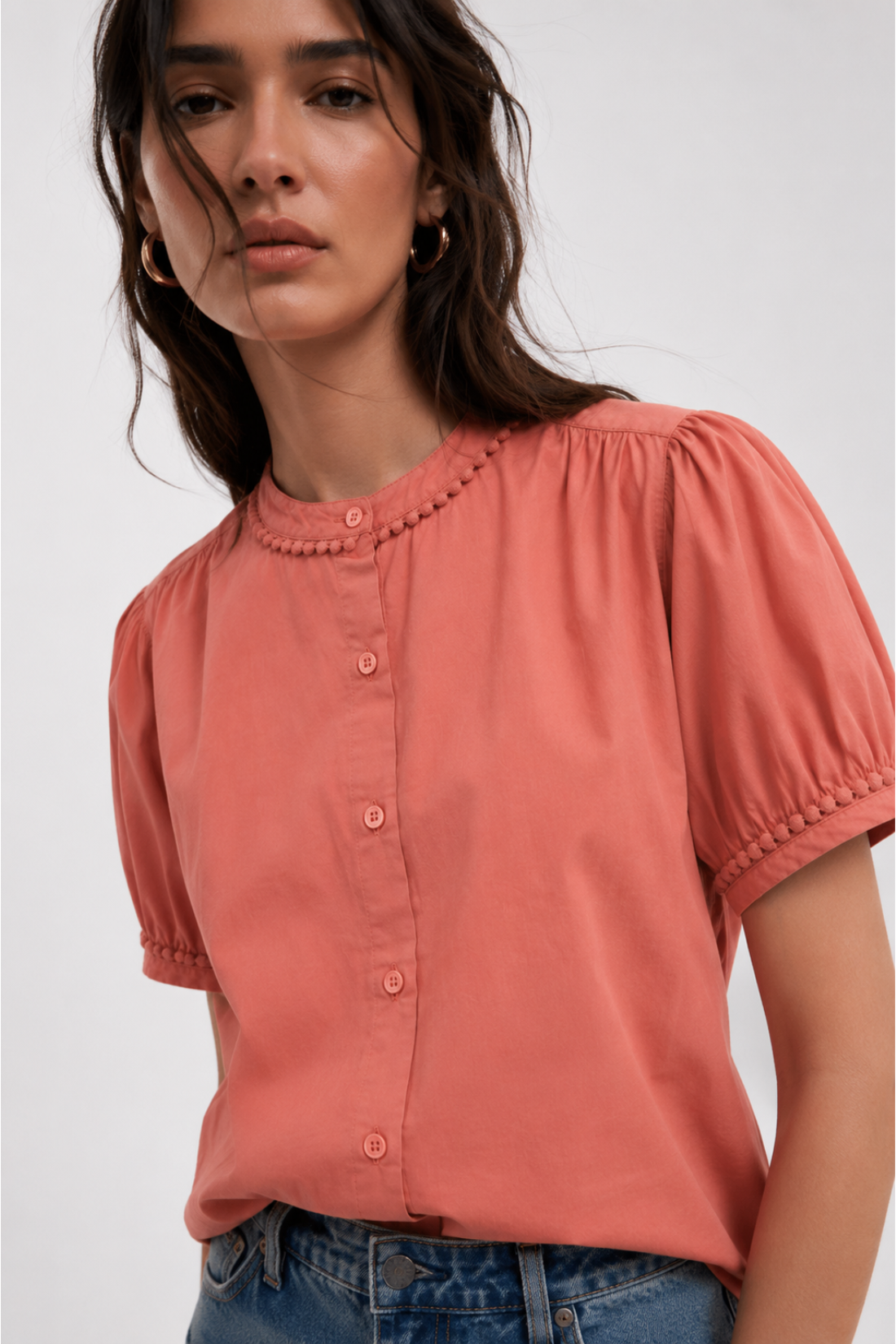 Peach Meadow Trim Cambric Blouse