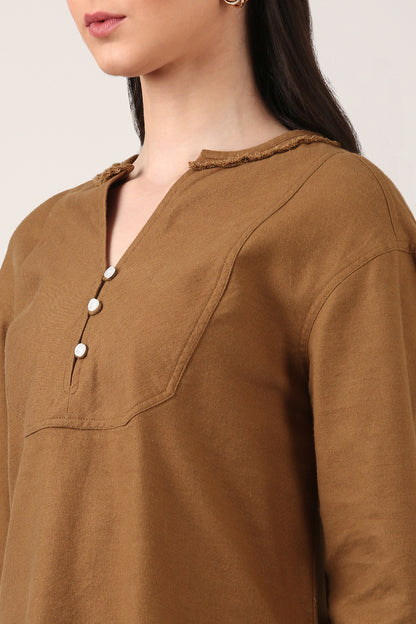 Dijon Brown Raw Edge Top