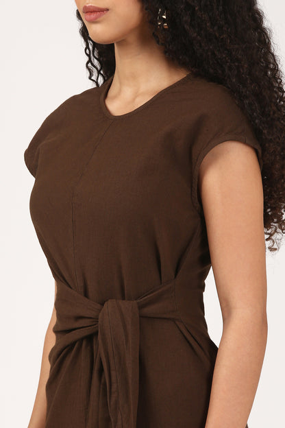Amayra Linen Belted Dress in Espresso