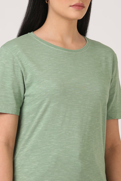 Melange Pistachio Round Neck T-Shirt