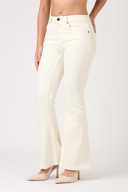 Flare High Rise Jeans-Ecru