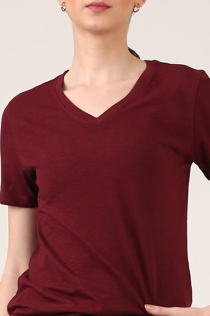 Melange Burgundy  V-Neck T-shirt