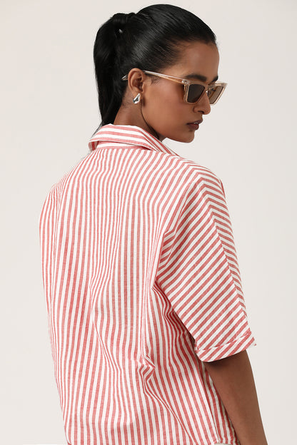 Coral Striped Kimono High-Low Shirt