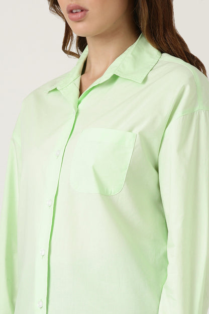 Lime Poplin Shirt With Pocket