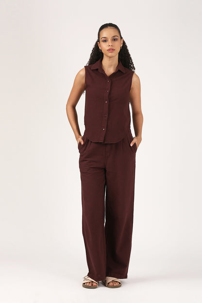 Burgundy Cotton linen Flare Pant