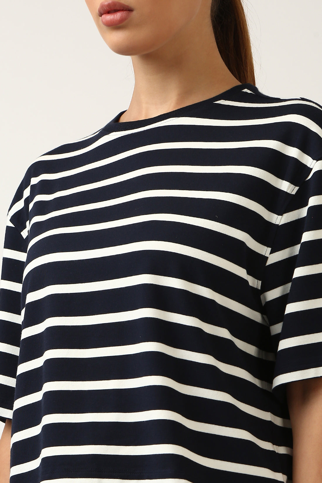 Super Soft-Boxy Tee-Navy & White Stripe