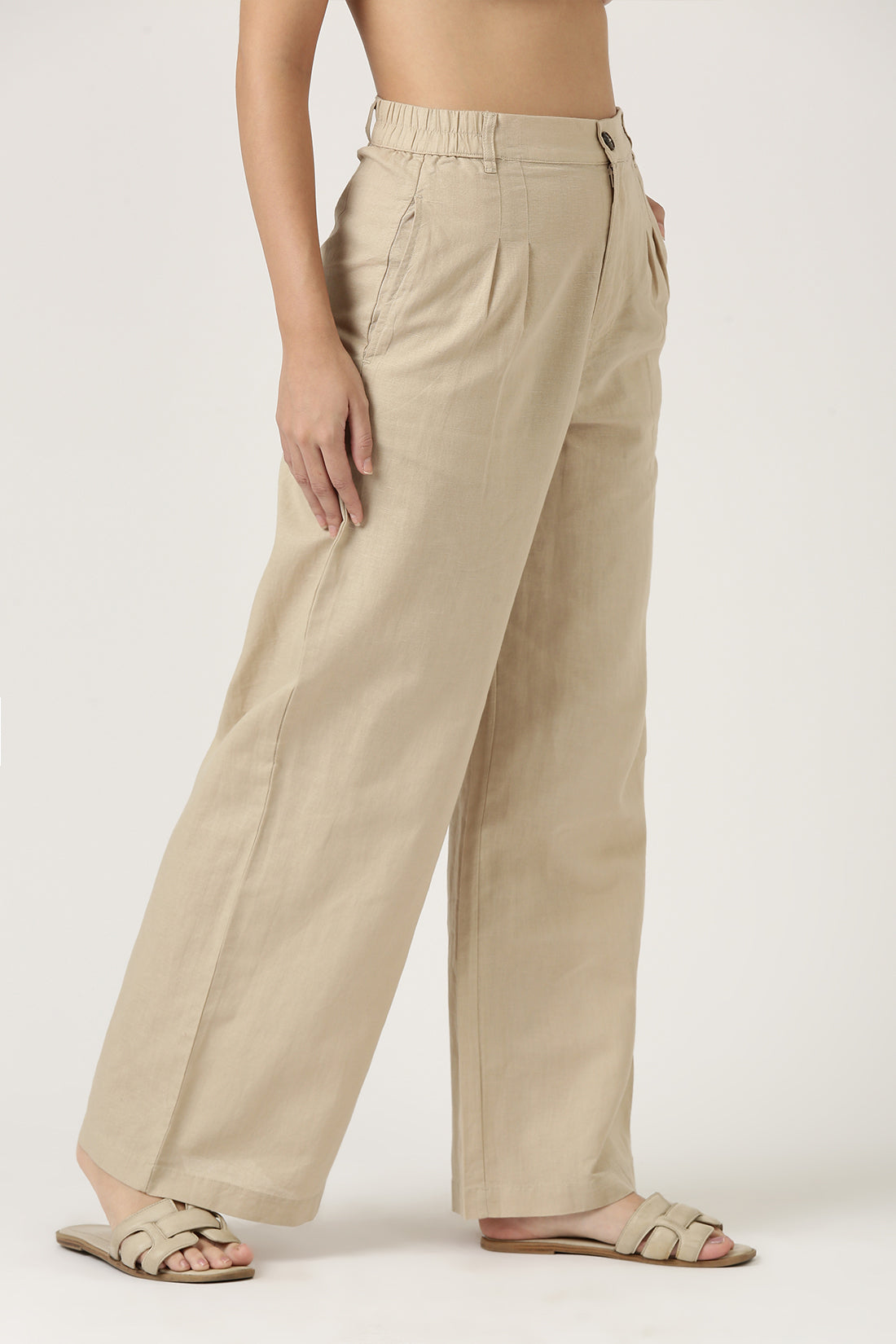 Beige Linen Flare Pant