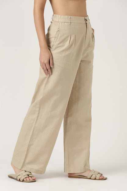 Beige Linen Flare Pant