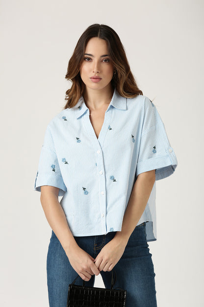 Blue Embroidered Shirt