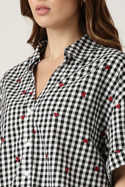 Gingham Heart Embroidered Shirt