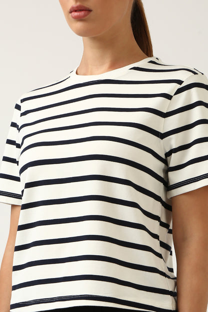 Super Soft-Slim Fit Tee-White & Navy Stripe