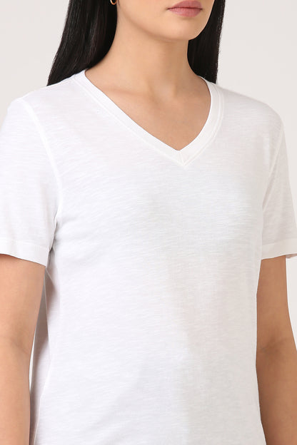 Melange White V-Neck T-Shirt