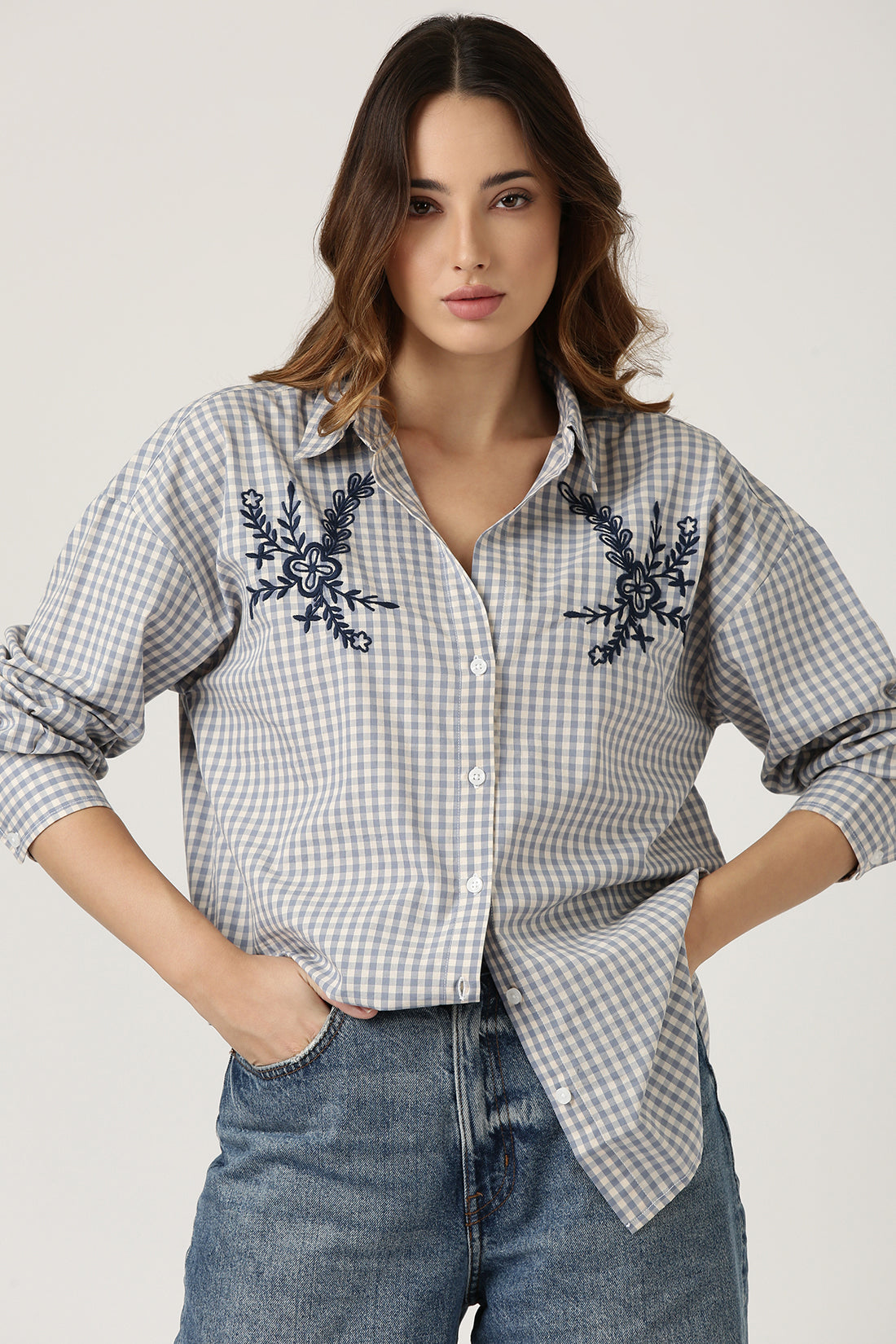 Embroidered Gingham Shirt