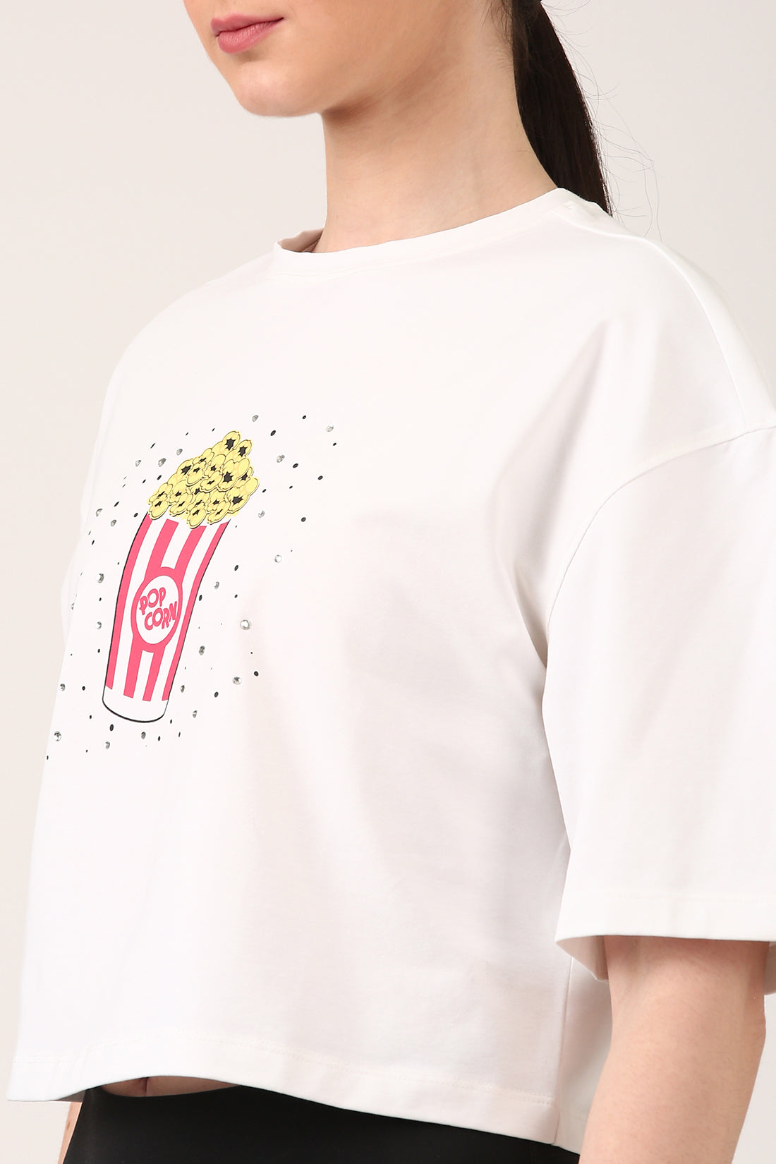 White Popcorn Printed Boxy T-Shirt