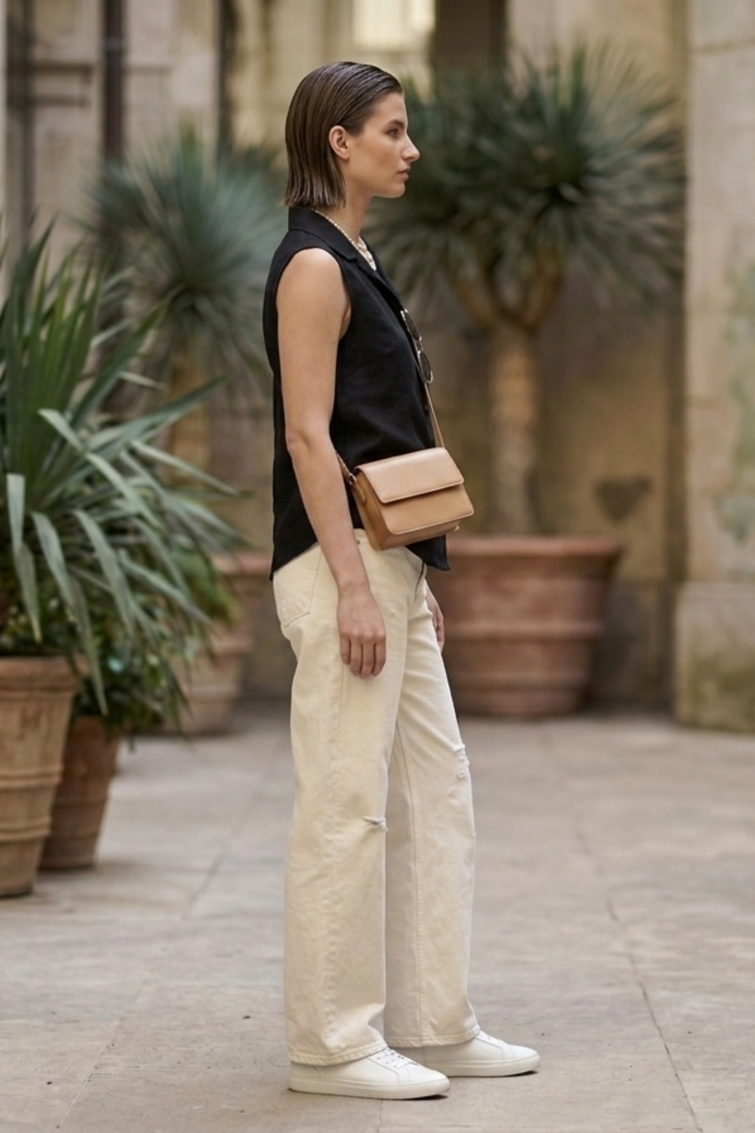 Black Cotton Sleeveless Top