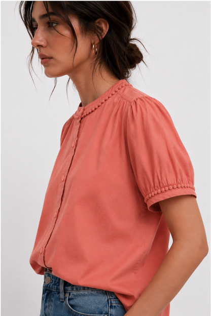 Peach Meadow Trim Cambric Blouse