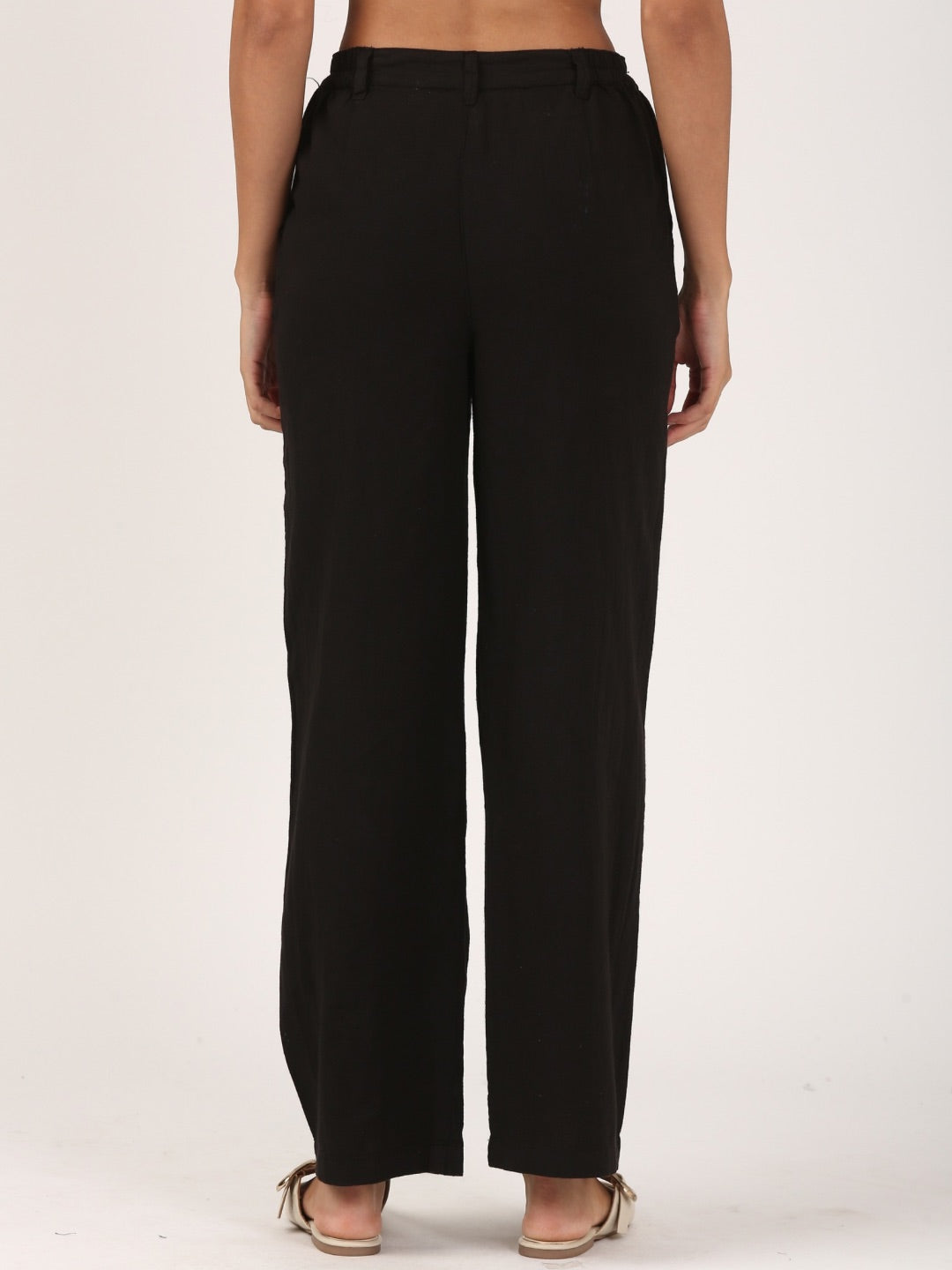Black linen wide leg pant