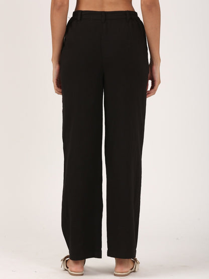 Black linen wide leg pant