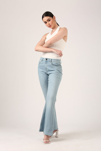 Flare High Rise Jeans-Ice Blue