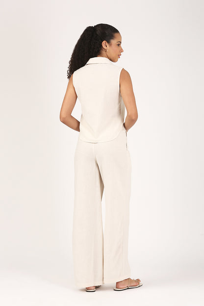 Oatmeal Cotton linen Flare Pant