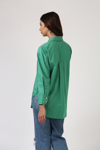 Green Longline Poplin Shirt