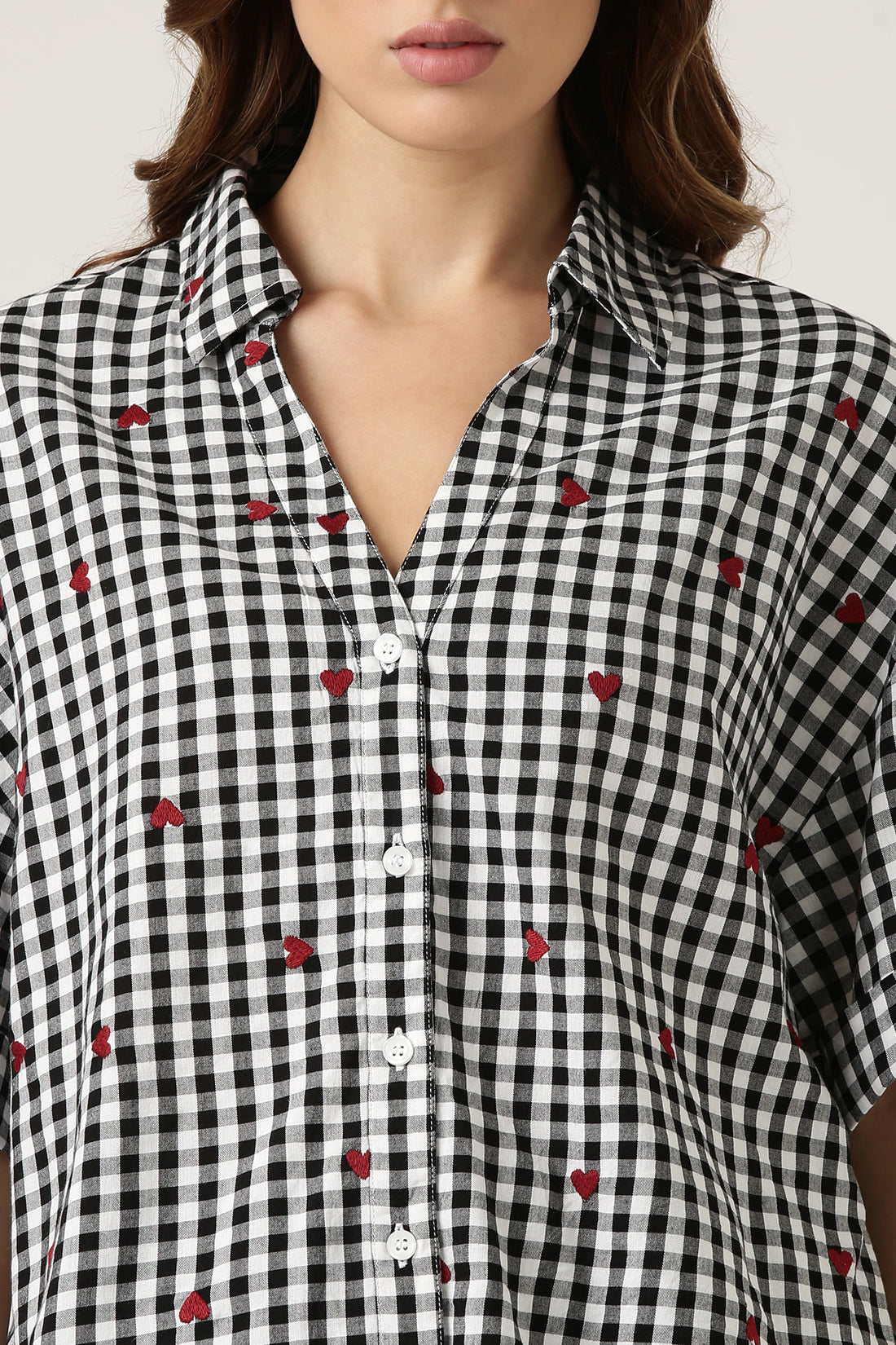 Gingham Heart Embroidered Shirt