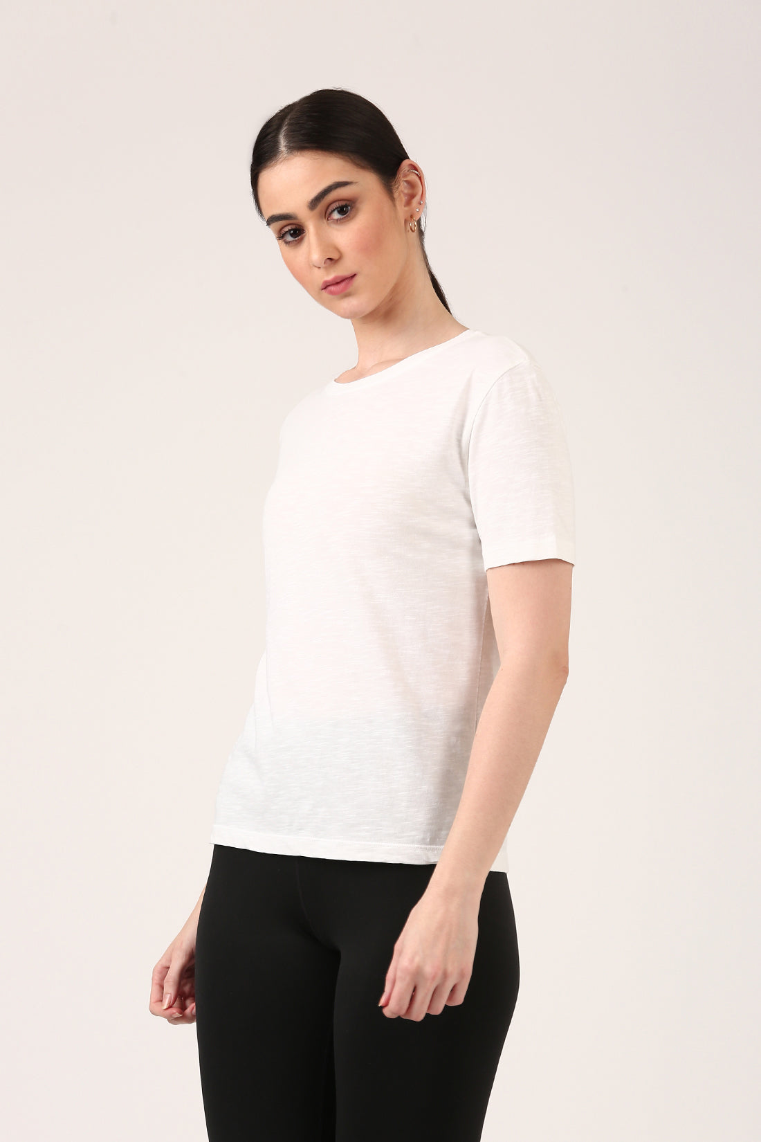 Melange White Round Neck T-Shirt