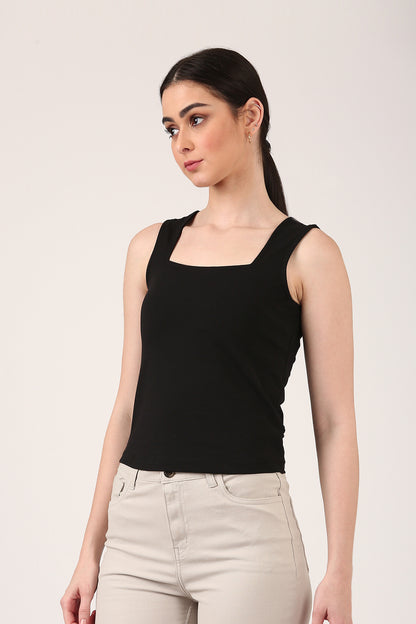 Black Square Neck Snug T-Shirt