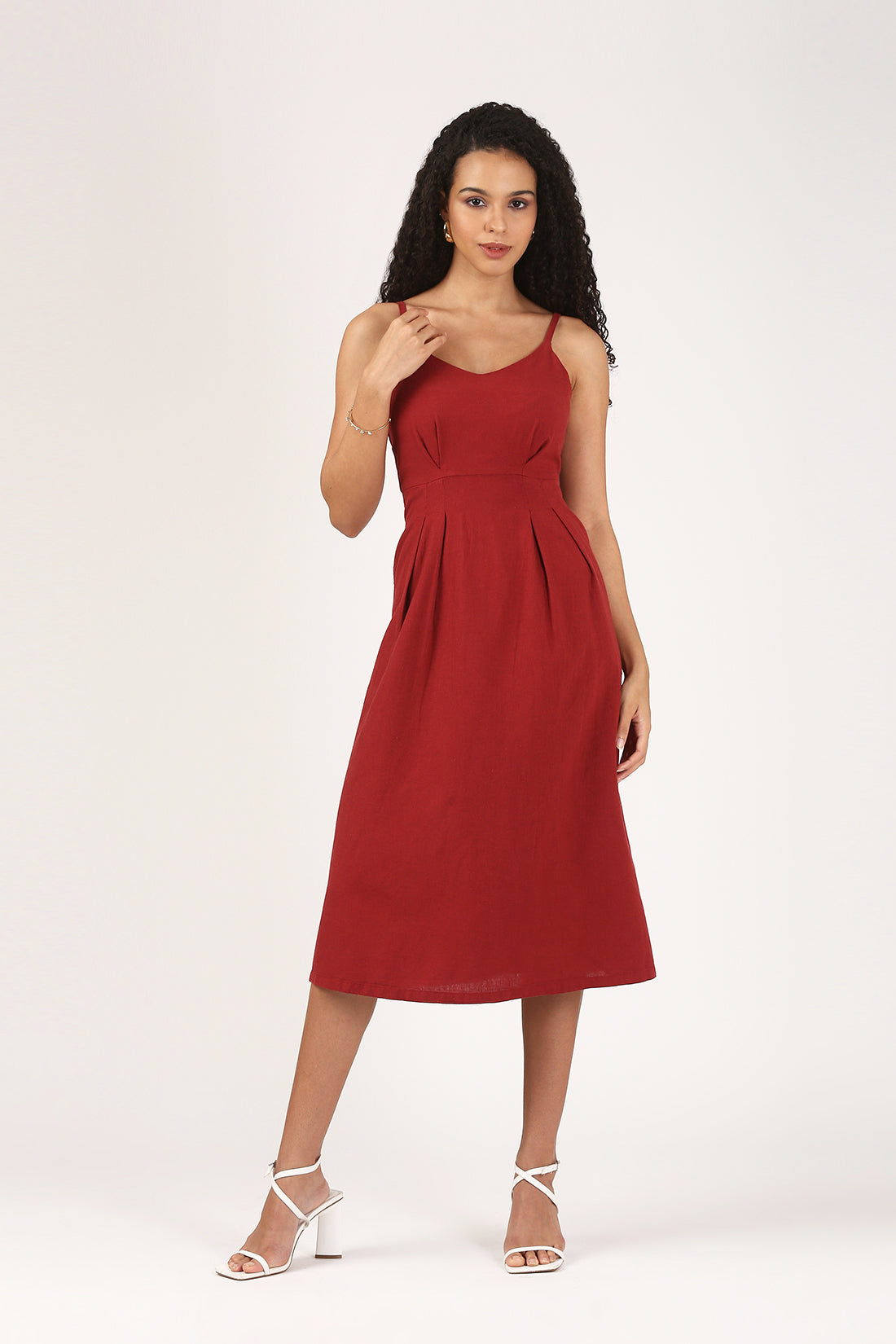 Mira Linen V-Neck Dress in Merlot