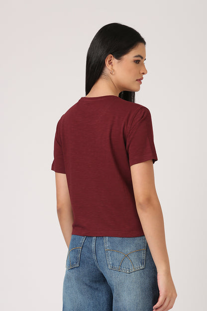 Melange Burgundy  Crop T-shirt