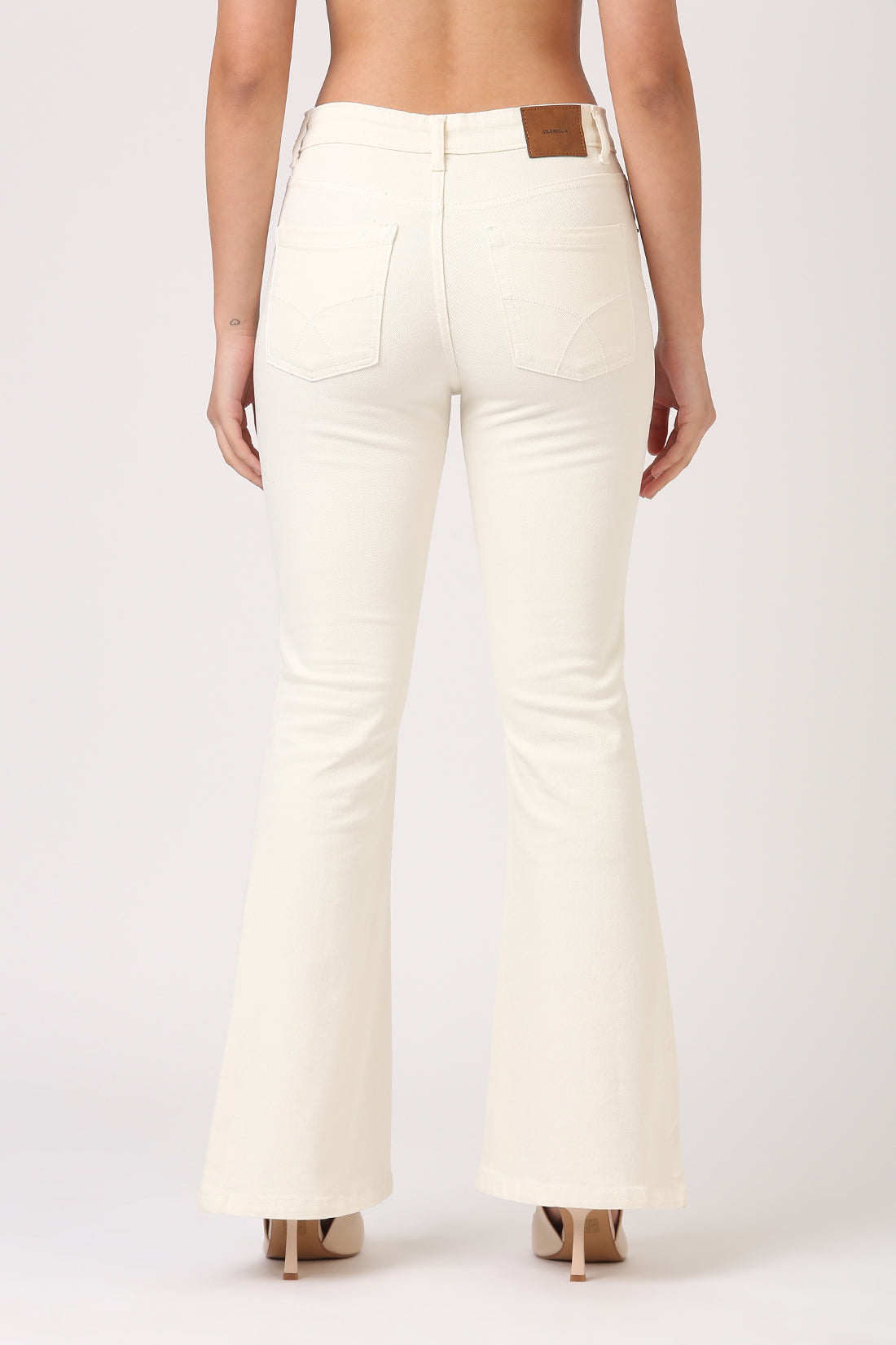 Flare High Rise Jeans-Ecru