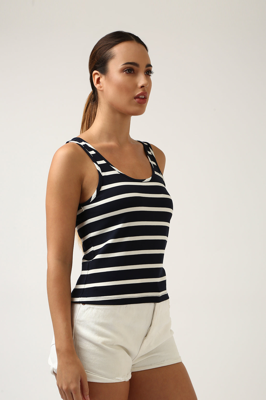 Super Soft-Tank Tee-Navy & White Stripe