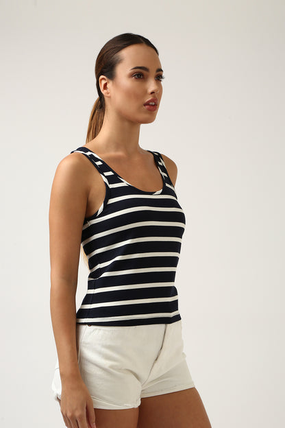 Super Soft-Tank Tee-Navy & White Stripe