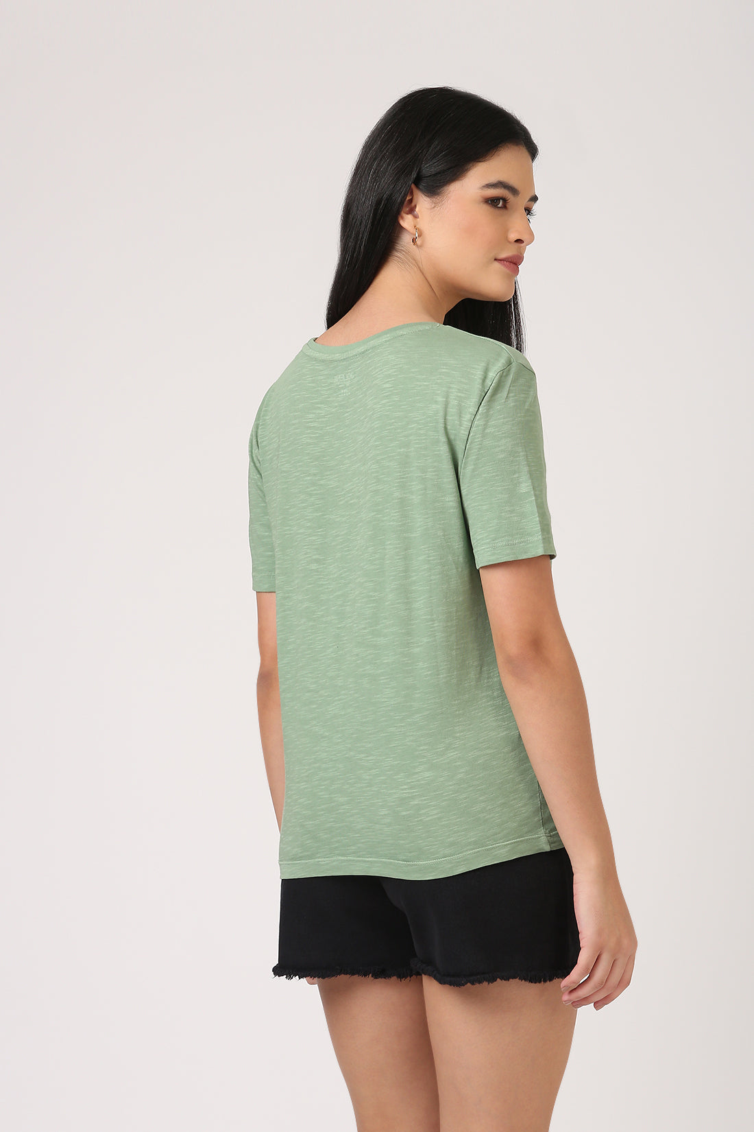 Melange Pistachio Round Neck T-Shirt