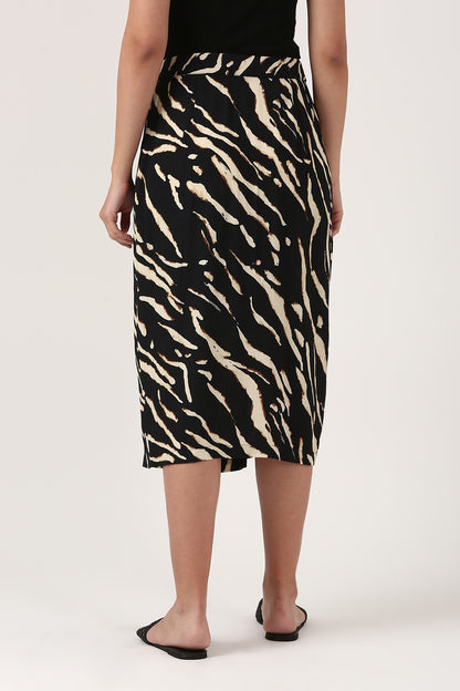 Black Printed Wrap Skirt