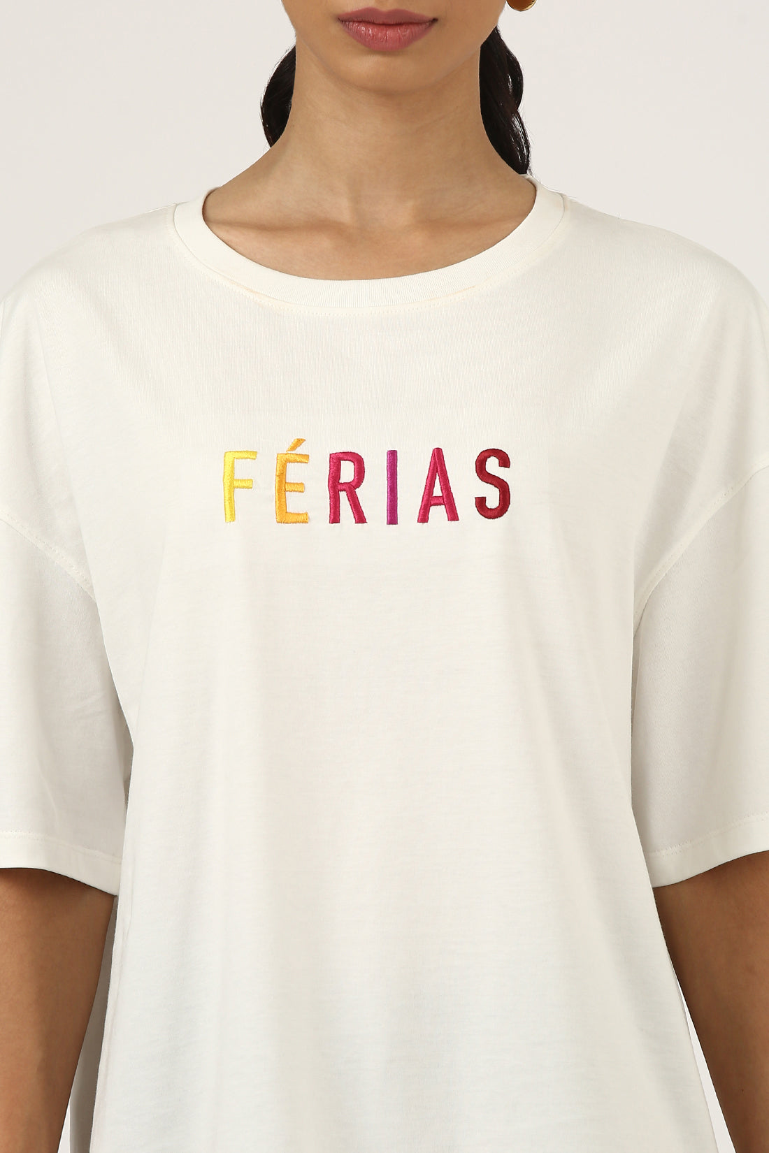 Ecru "Ferias" Embroidered Oversized Tee