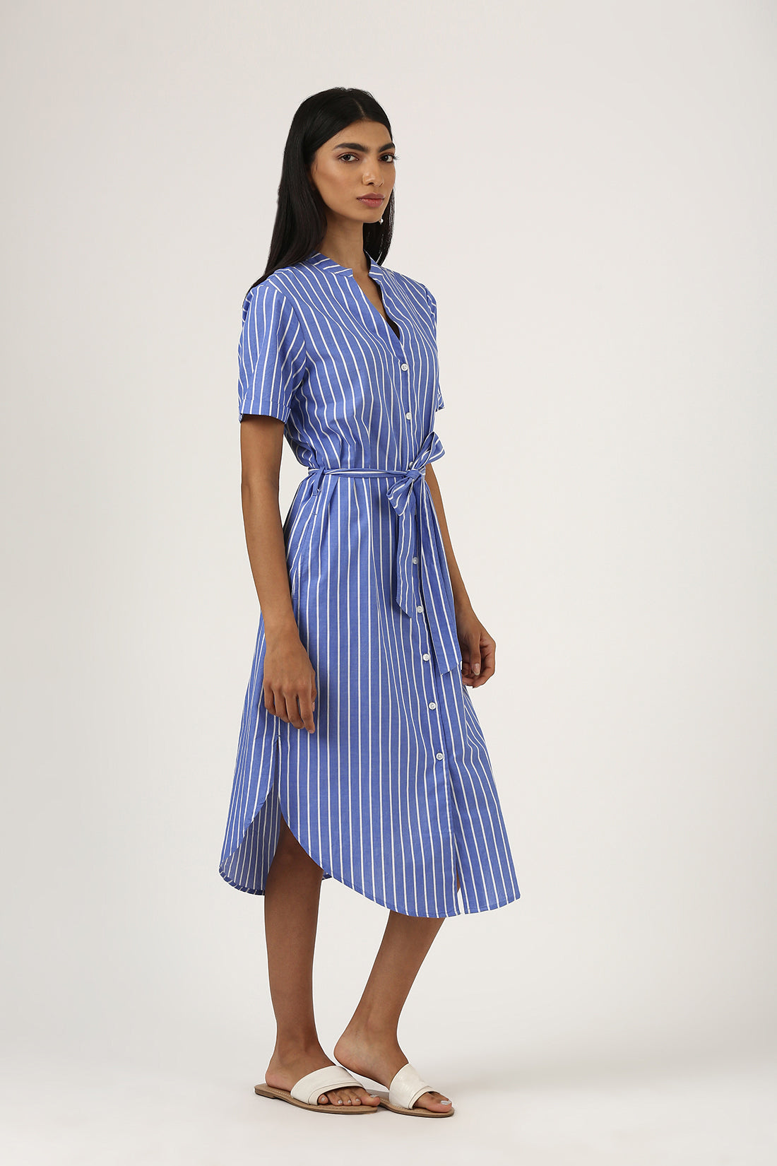 Blue & White Striped Shirt Dress