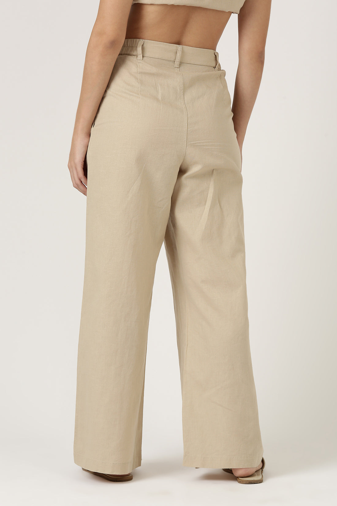 Beige Linen Flare Pant