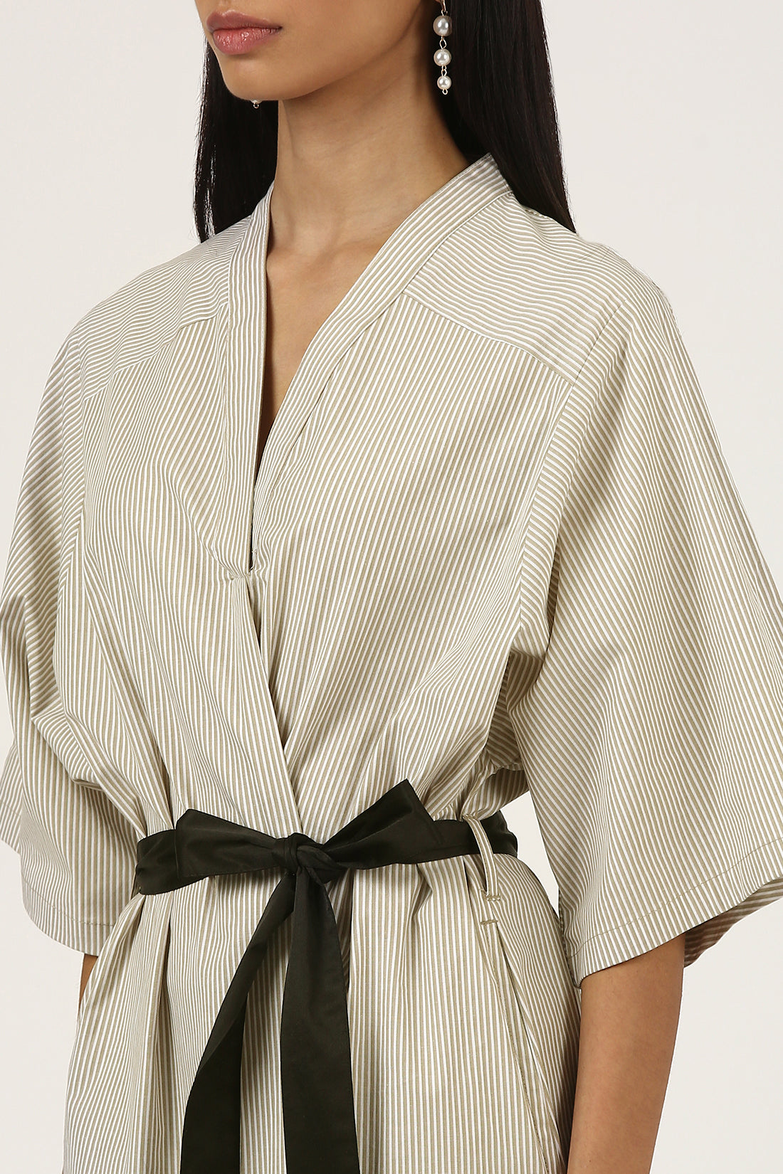 Sandstone & Offwhite Striped Kimono Dress