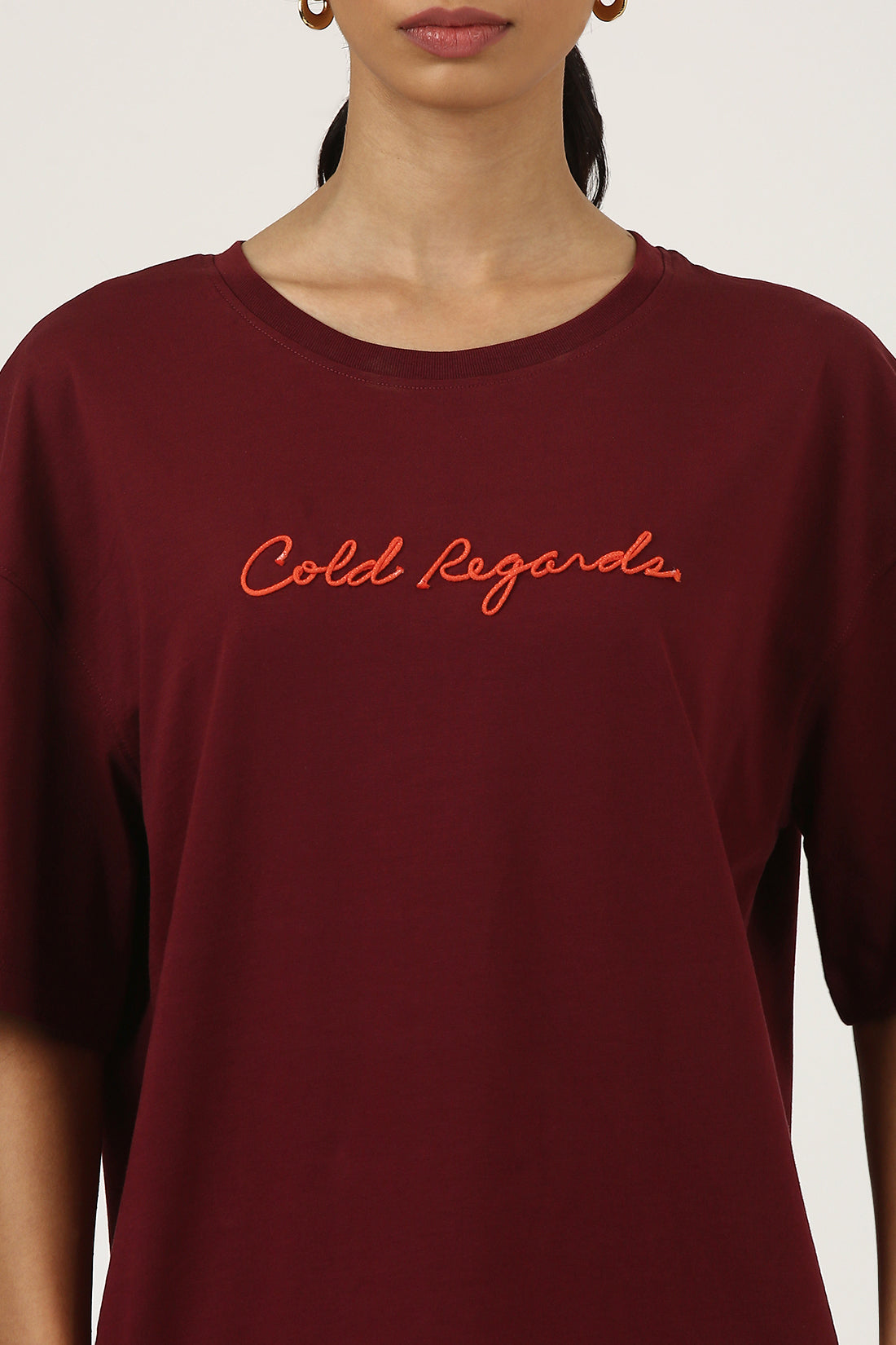 Wine Rope Embroidered Oversized Tee