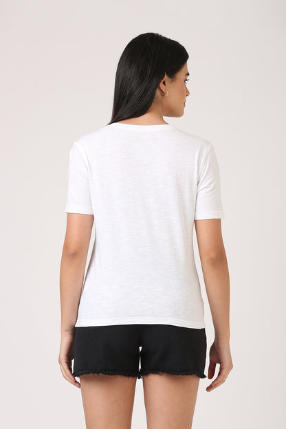 Melange White V-Neck T-Shirt