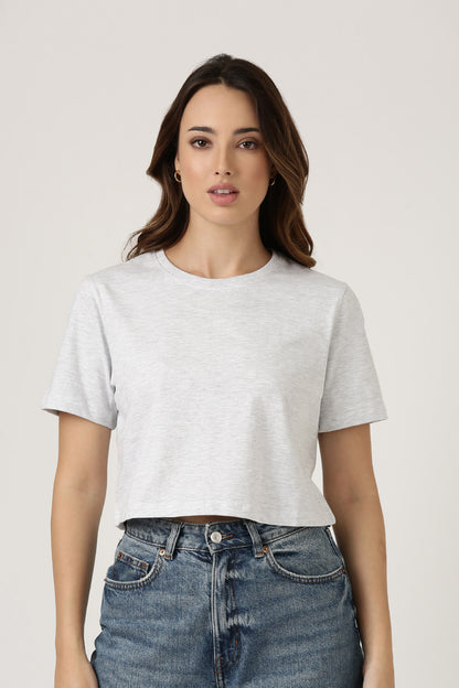 Light Grey Melange Crop Tee