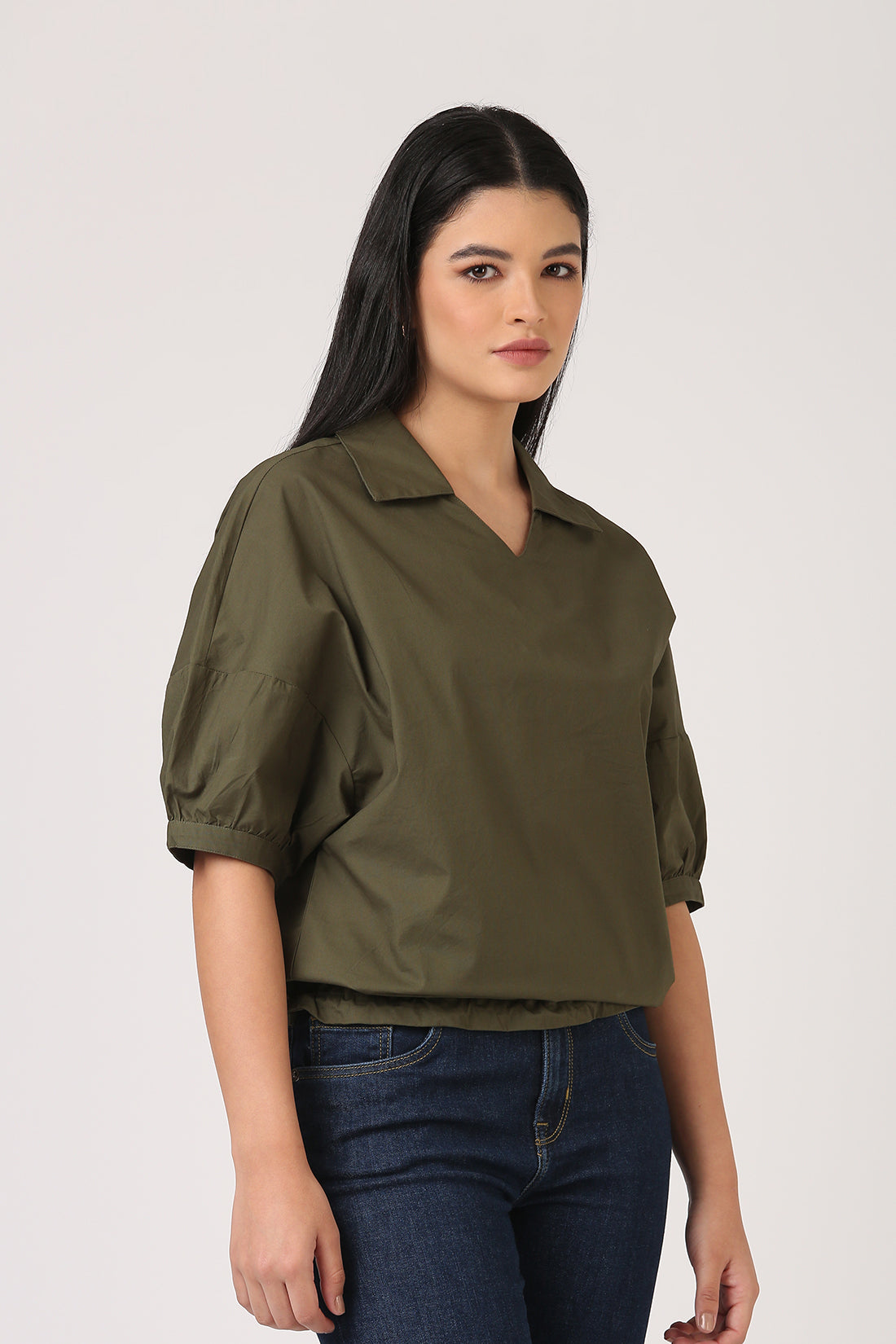 V-Neck Boxy Olive Top