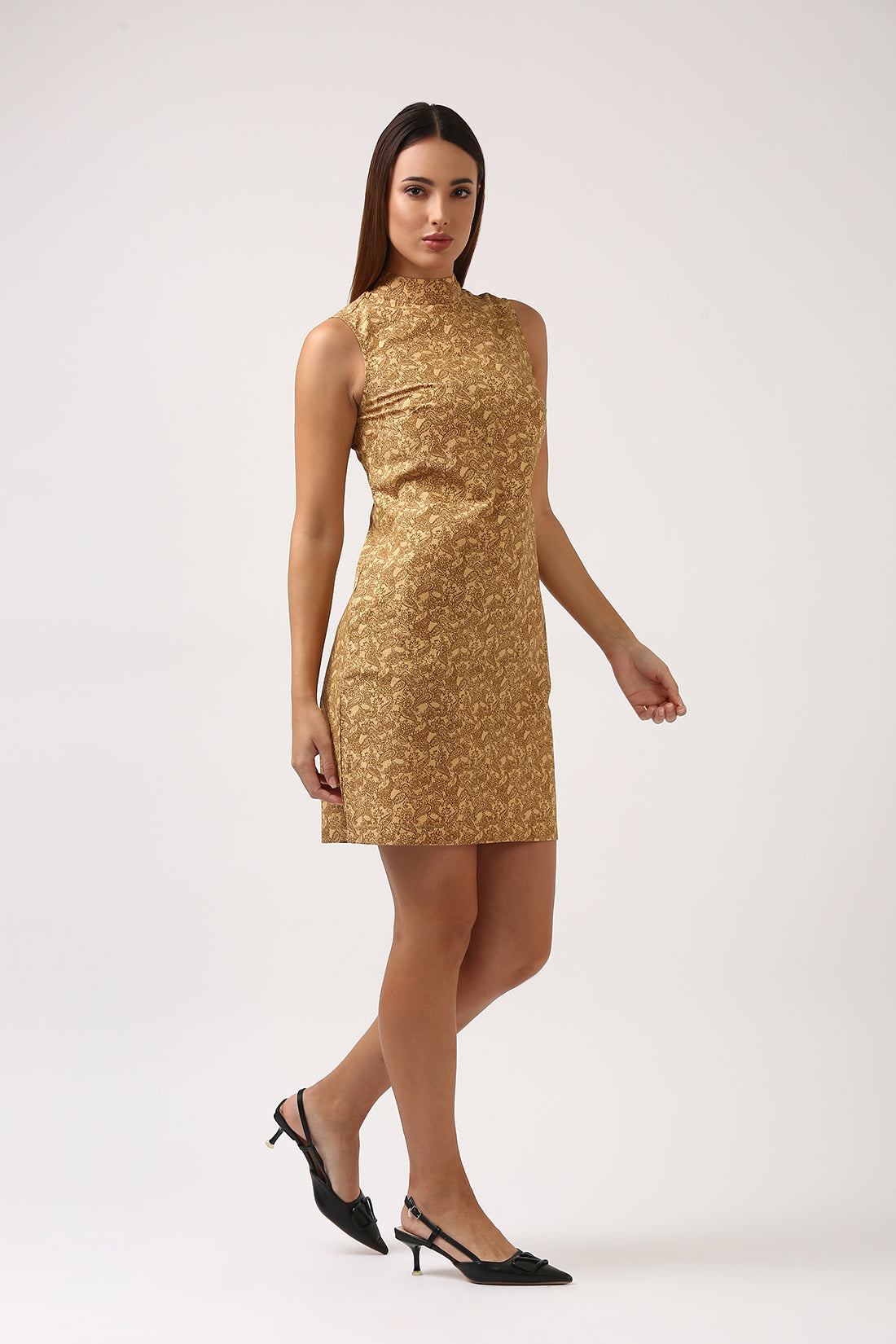 Ochre High Neck Cotton Dress