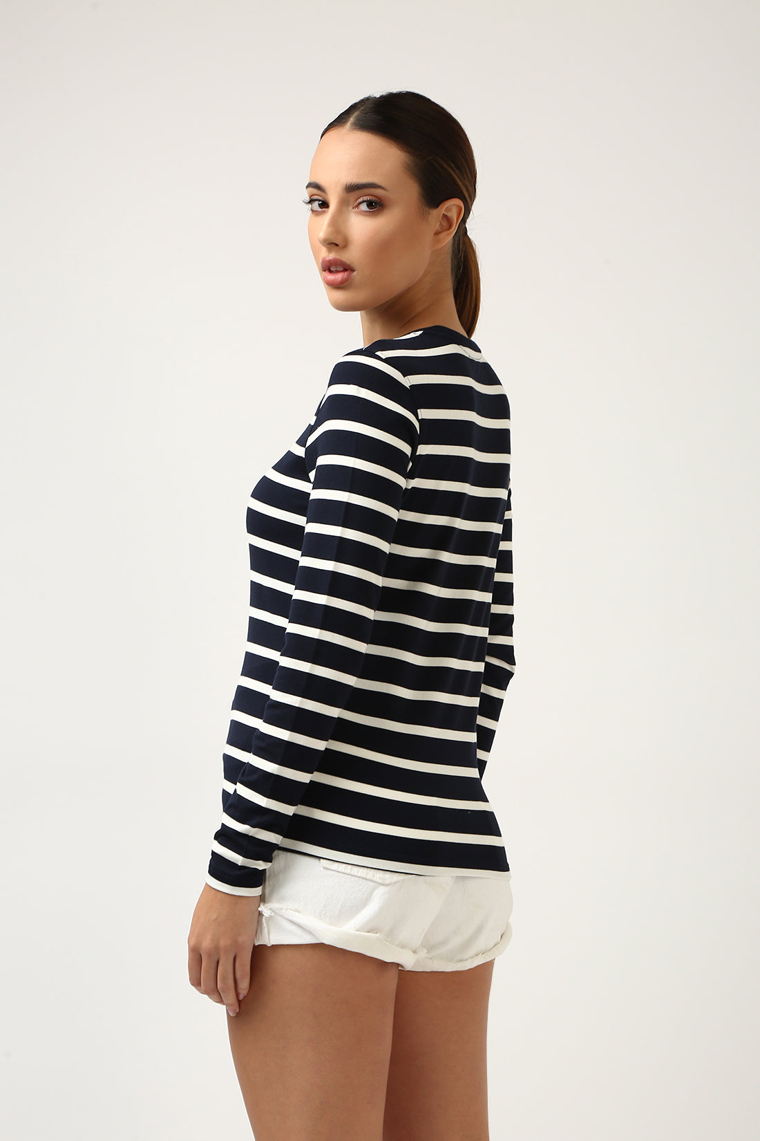 Super Soft-Long Sleeve Tee-Navy & White Stripe